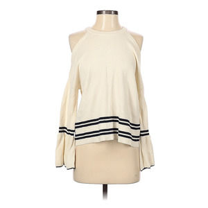 Knitted & Knotted Cream Striped Pullover Sweater Cold Shoulder Small